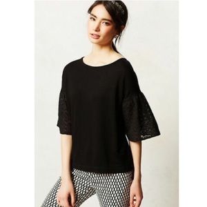 ANTHROPOLOGIE DOLAN Laced Lantern Short Sleeve Boxy Top Black Size S